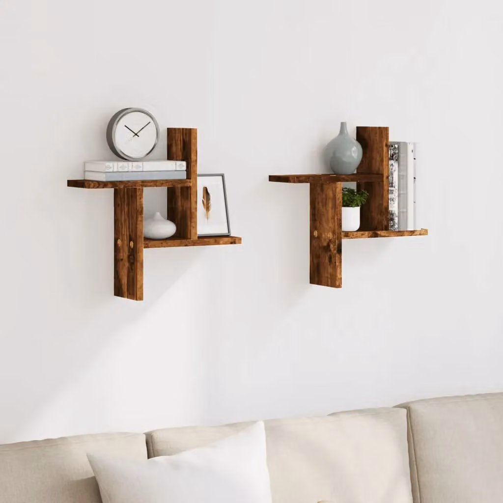 Berkfield Home Wall Mounted Shelves, 2 Pack, Smoked Oak Brown, W/D/H: 38 x 12 x 38 cm – 2