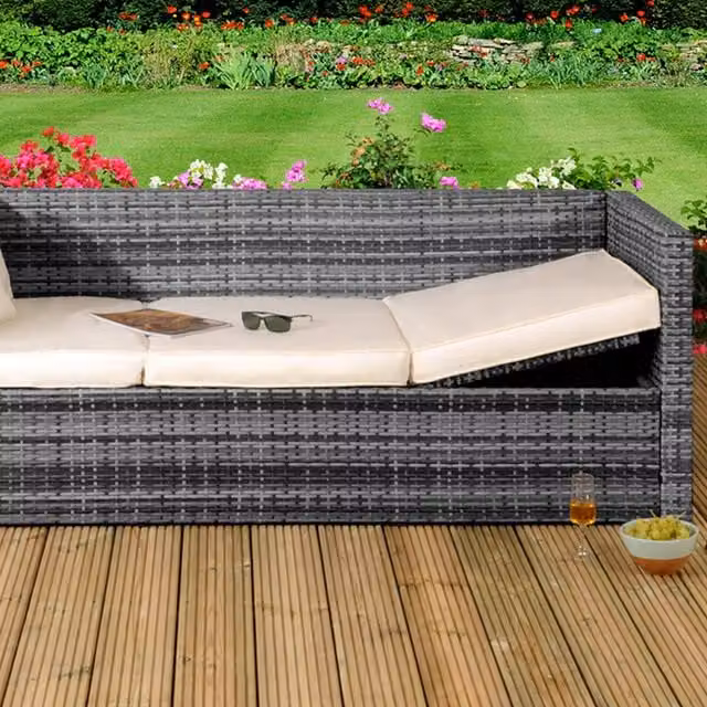Comfy Living Modern Rattan Sun Lounger Storage Sofa with Cover in Black