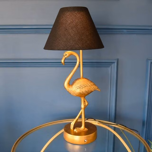 Madison & Mayfair Antique Gold Flamingo Table Lamp with Black Fabric Shade