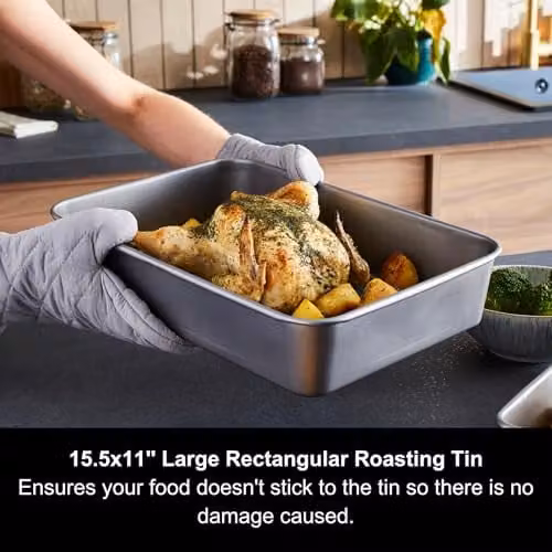 Morphy Richards Non-Stick Rectangular Oven Tray and Roasting Tin Set, Grey – 3