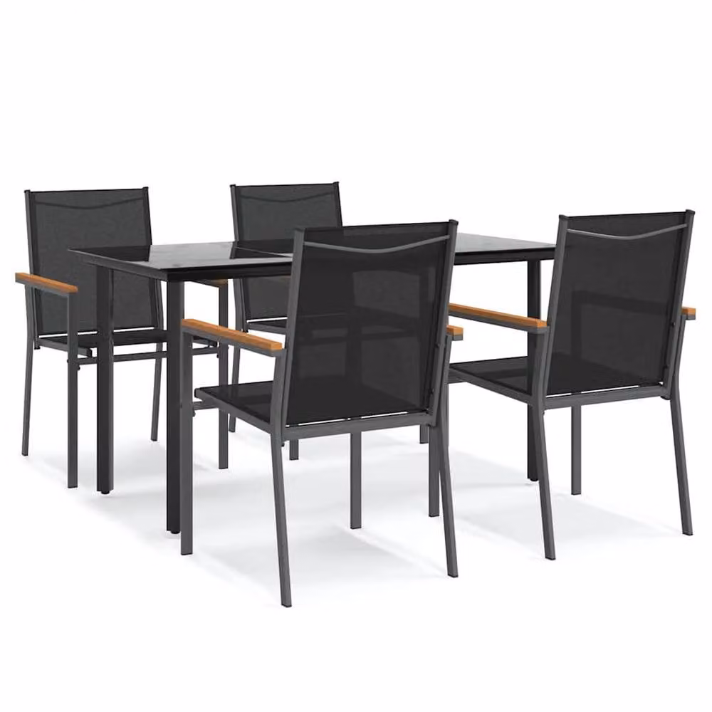Berkfield Home Beautiful 5 Piece Garden Dining Set in Black Textilene and Powder Coated Steel – 3