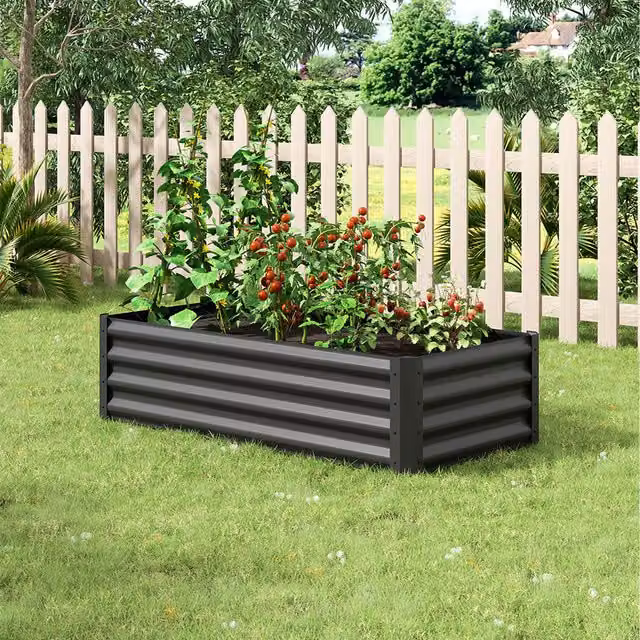 Livingandhome Rectangular Black Metal Raised Garden Bed for Herbs, Vegetables and Ornamental Plants