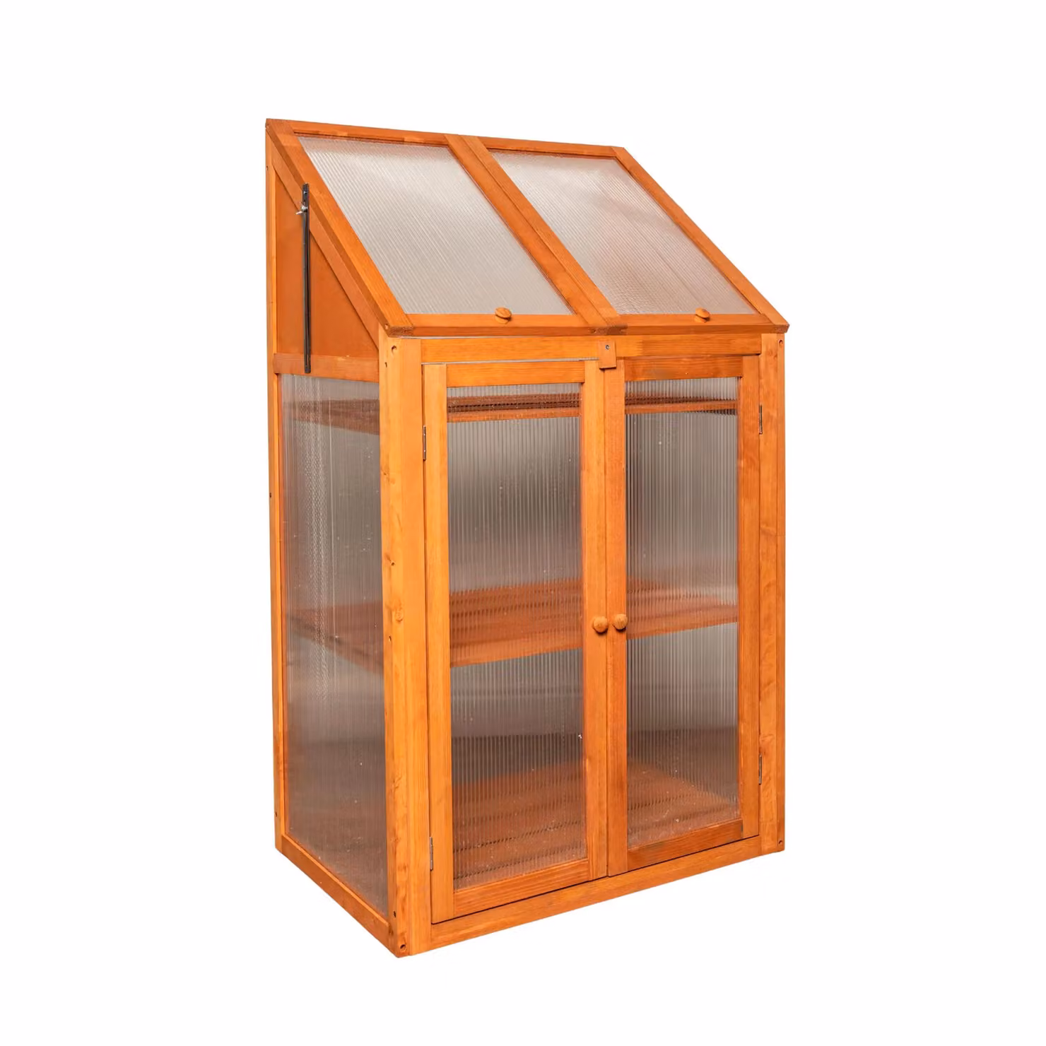 Samuel Alexander Brown Wooden Mini Greenhouse Cold Frame with Polycarbonate Shelving, H120 x W69 x D49 cm – 4
