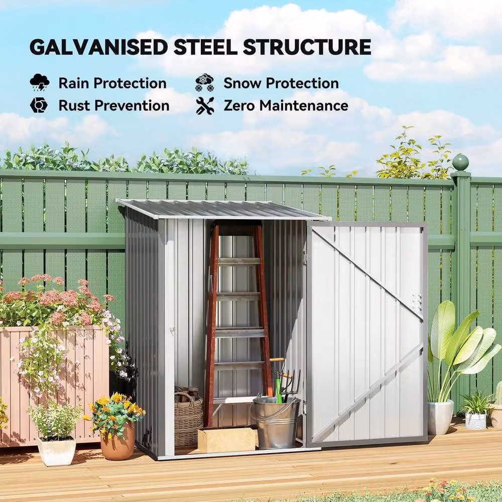 NESTLUNE Grey Steel Outdoor Garden Storage Shed, Pent Lean-to Design, W/D/H: 100 x 15 x 15 cm – 5
