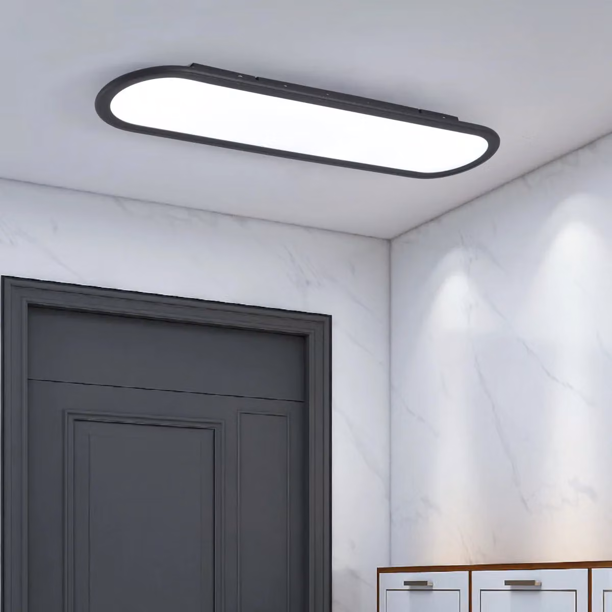 Garwarm 1 - Light Minimalist Rectangular LED Flush Mount Ceiling Light in Black, W: 70 cm – 2