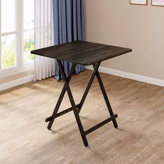Livingandhome Black Foldable Square Wooden Dining Table for Garden and Terrace, W/D/H: 70 x 70 x 70 cm