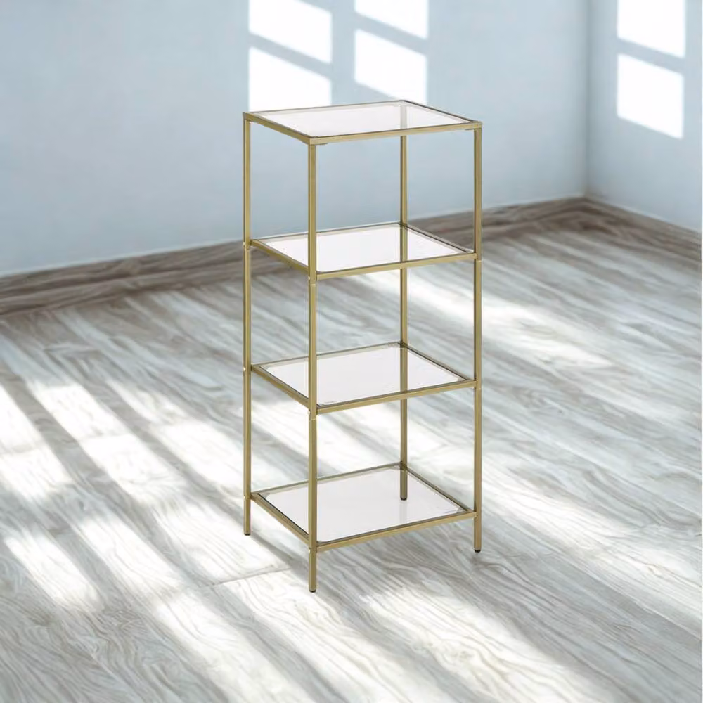 Pirlo Plush 4 Tier Tempered Glass and Metal Storage Shelving Unit, Gold, W/D/H: 95 x 30 x 30 cm – 3