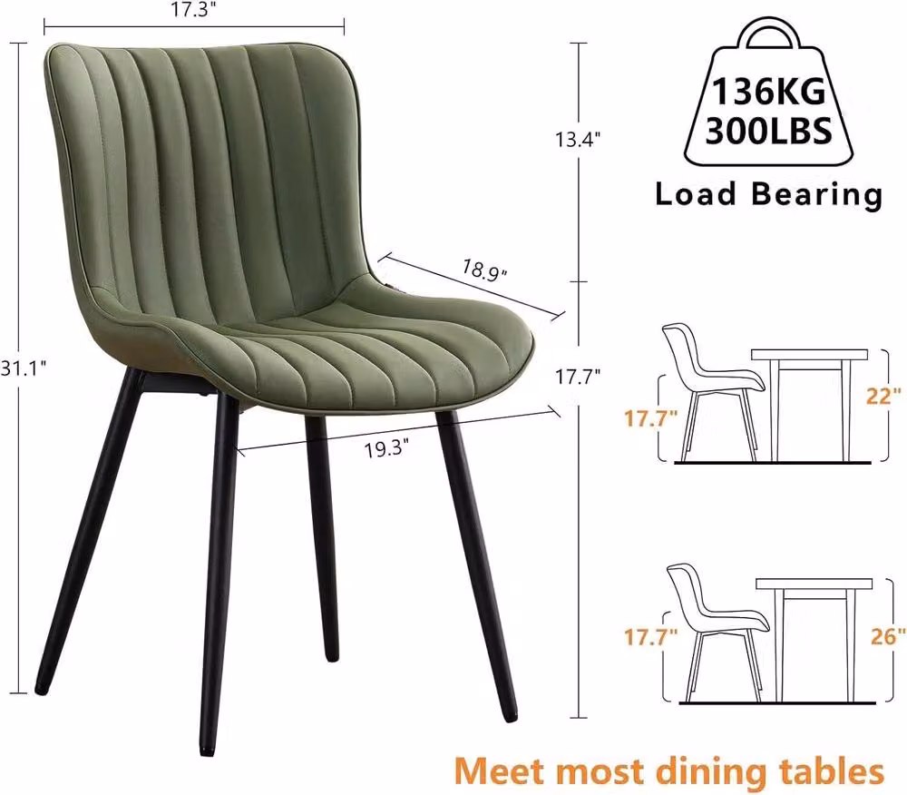 Xample Set of 2 Modern Padded Dining Chairs in Green Synthetic Leather with Metal Legs – 3