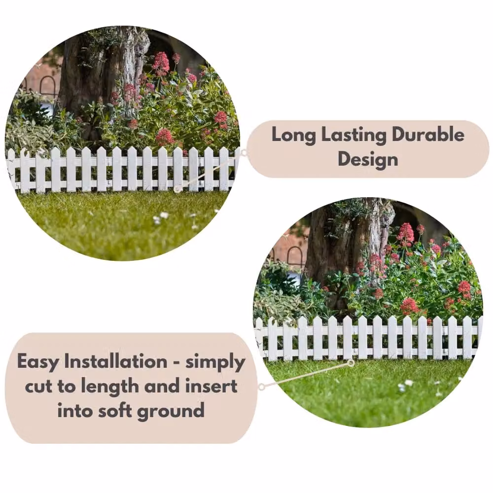 Marco Paul 4-Piece White Plastic Decorative Picket Fence Garden Edging Panels, W: 40 cm, H: 30 cm – 5