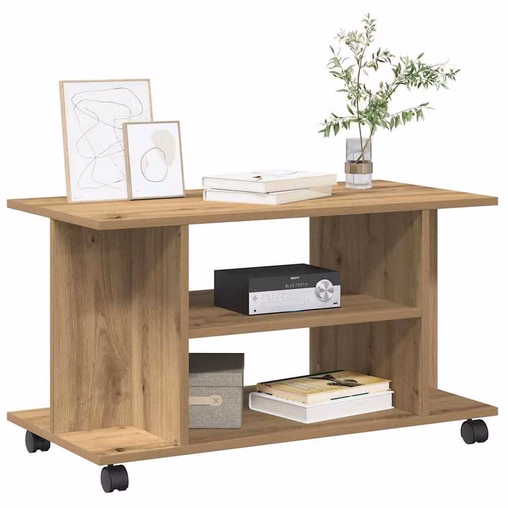 Berkfield Home TV Cabinet in Artisan Oak Brown with Castors, W/D/H: 80 x 40 x 45 cm – 3