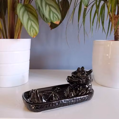 Ancient Wisdom KDMD Dragon in Mountain Backflow Incense Burner in Grey and Black Ceramic, W/D/H: 15.5 x 7.5 x 7.0 cm – 3