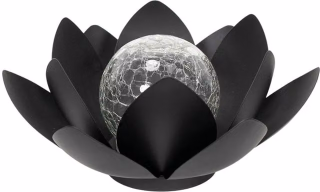 ValueLights Solar Powered Outdoor Waterlily Lotus Flower Garden Light in Black with Cool White LED and Dusk Sensor