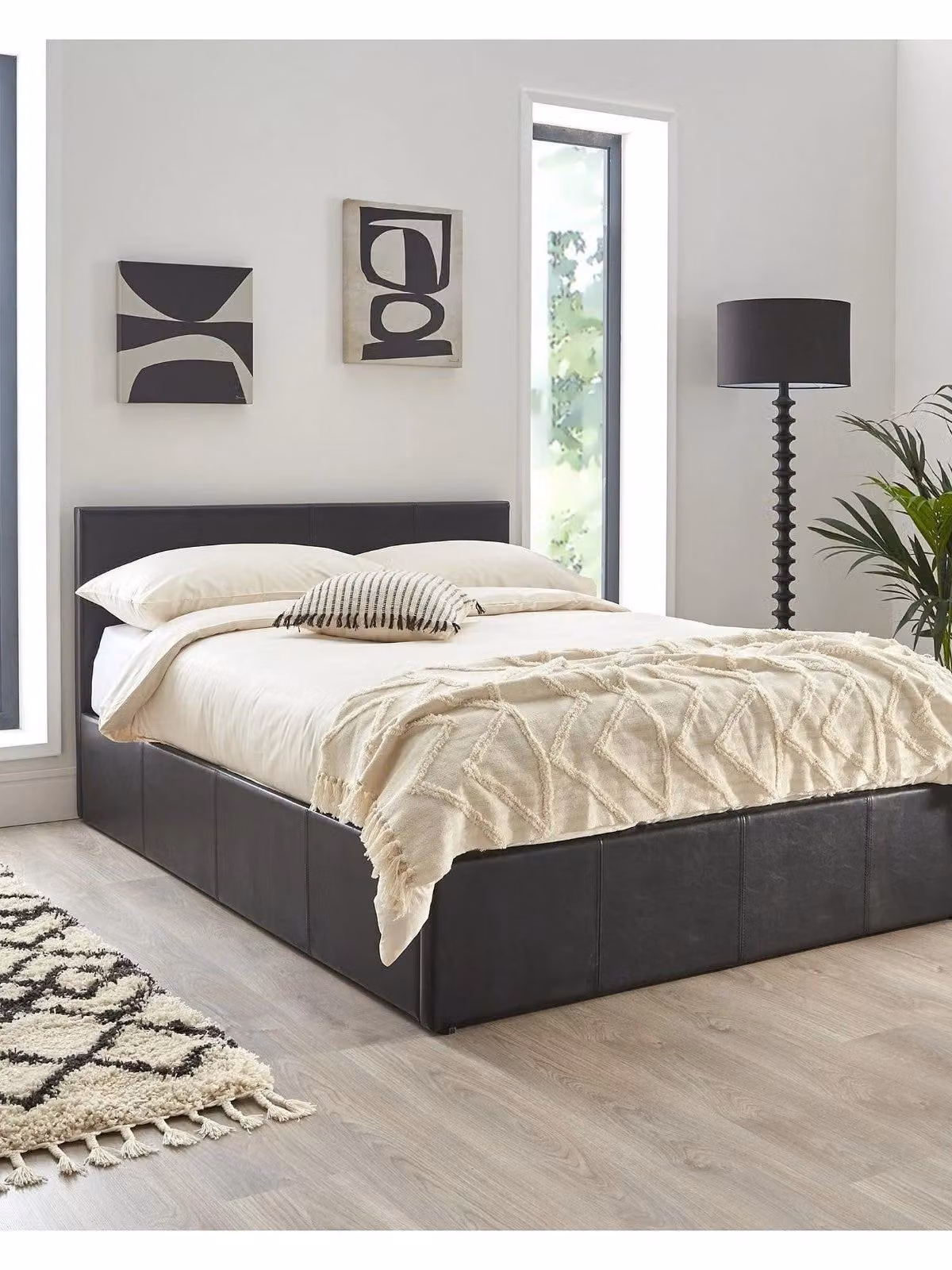 Marston Single Ottoman Bed in Black Faux Leather with Hydraulic Lift Storage W/D/H: 100 x 200 cm