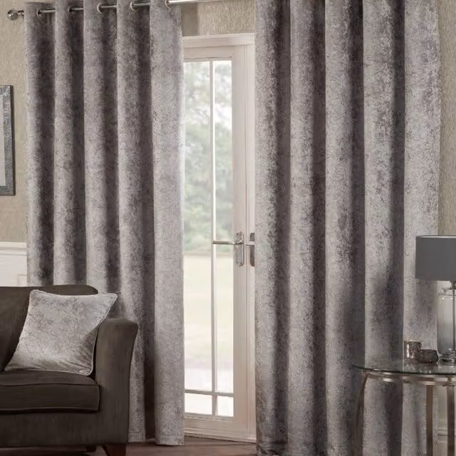 Alan Symonds Home Crushed Velvet Fully Lined Eyelet Curtains in Silver, Width: 228.6 cm, Drop: 228.6 cm