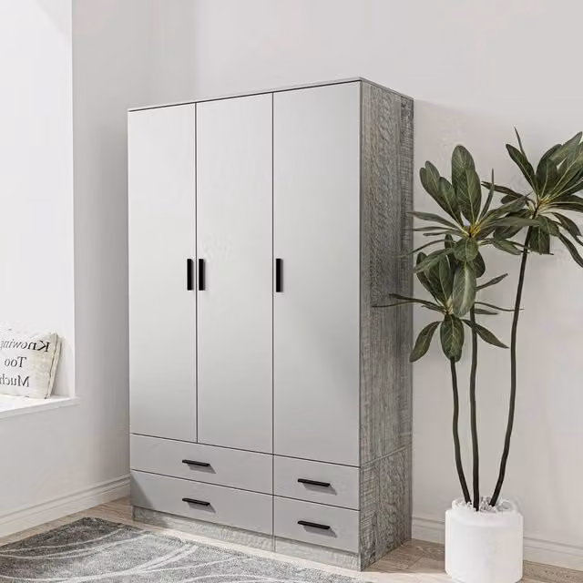 FORGEVIO Modern 3 Door and 4 Drawer Wardrobe with Internal Shelves in Ash Grey