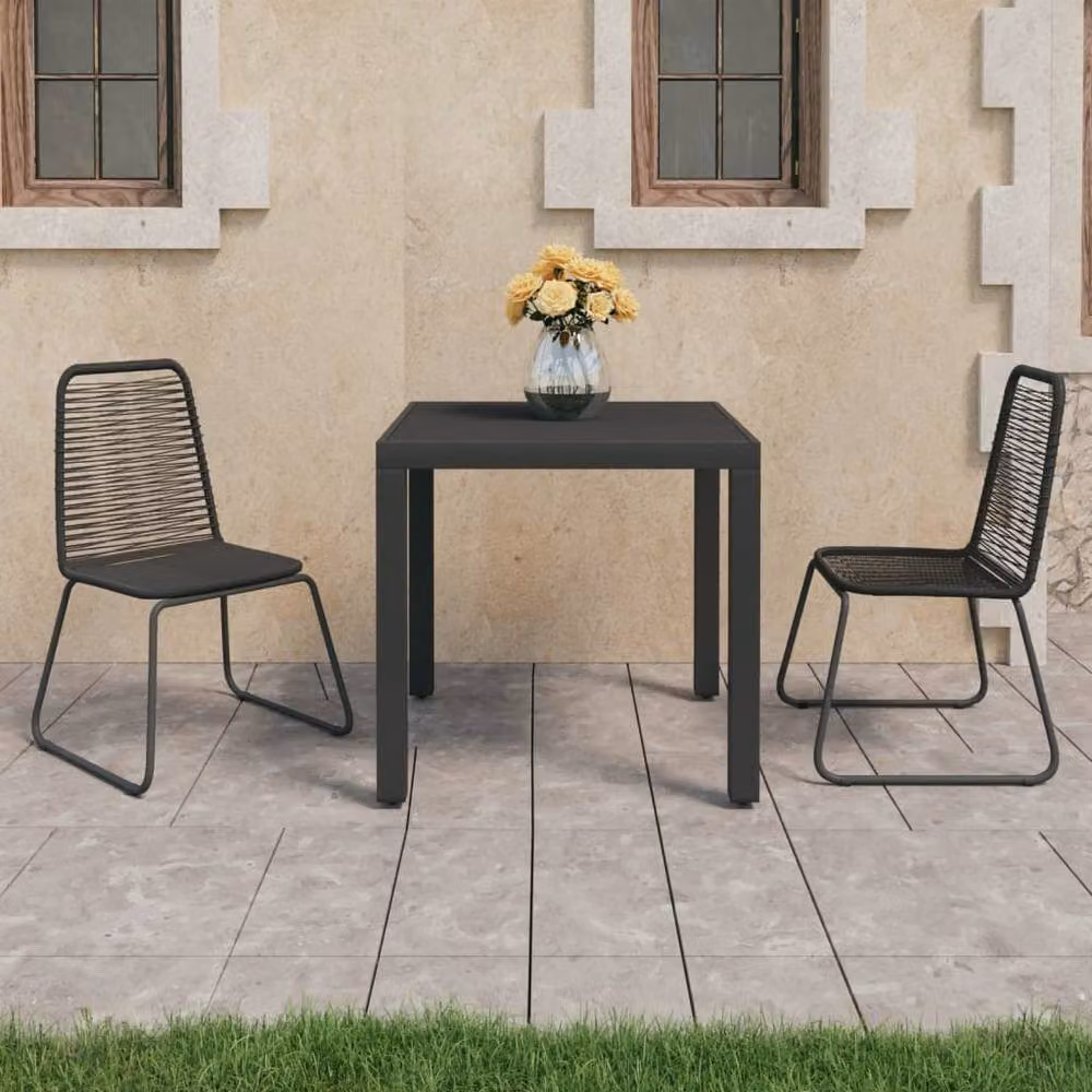 Berkfield Home 3 Piece Black PVC Rattan Garden Dining Set – 2