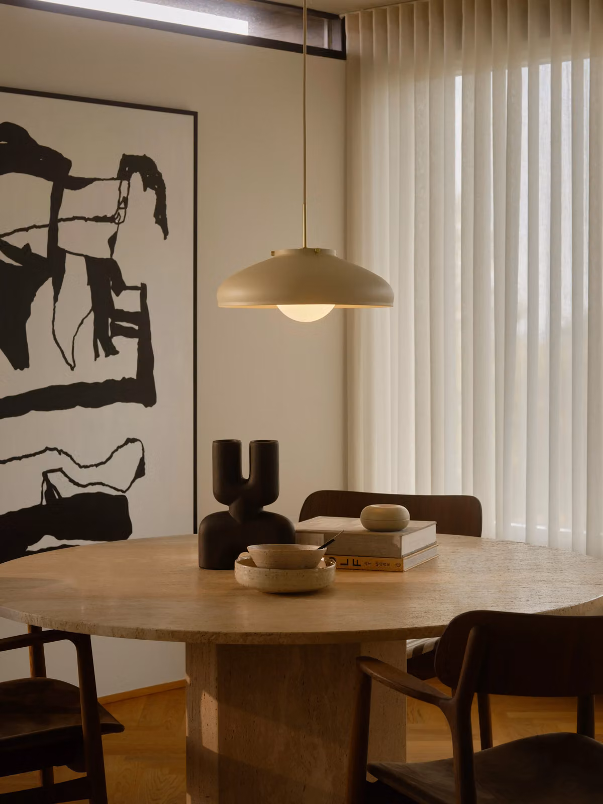 Nordlux Latif Modern Round Pendant Light in Beige and Gold/Brass Metal, Diameter: 40 cm, E14 – 2