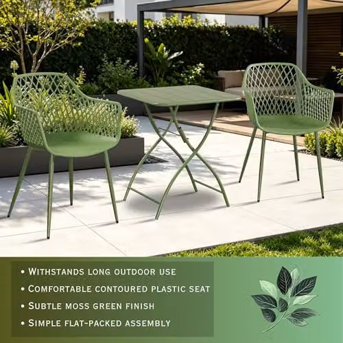 Core Products 3-Piece Bistro Garden Set with Lattice Armchairs and Folding Metal Table – 2