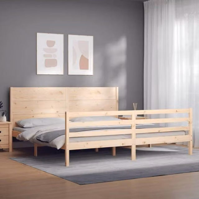 Berkfield Home Beautiful Solid Wood Bed Frame with Headboard in Beige, 200 x 200 cm