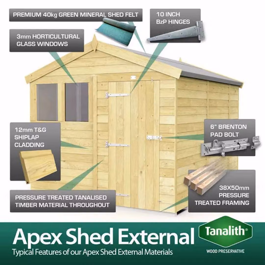 Buttercup Farm Apex Summer Shed in Brown Wood, W231 x D243 x H217 cm – 2