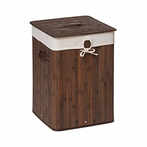 Orsina Brown Square Bamboo and Cotton Laundry Hamper with Lid and Handles – 1