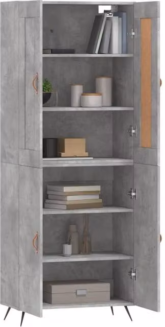 Berkfield Home Highboard in Concrete Grey, W/D/H: 69.5 x 34 x 180 cm