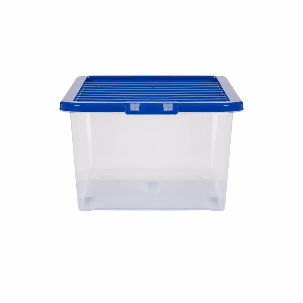 Wham Crystal 45L Stackable Plastic Storage Boxes with Lids, Pack of 4, Transparent with Blue Lids – 2