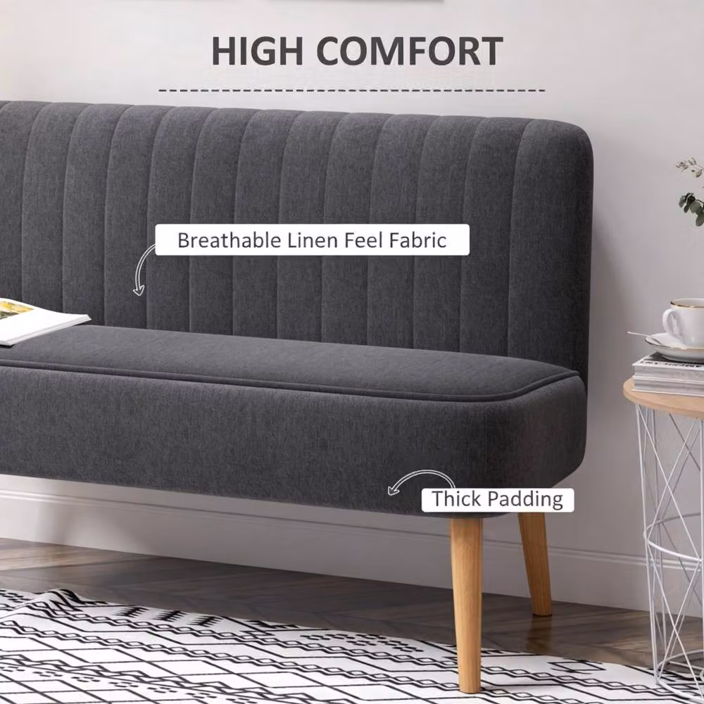 STILVORA 2 Seater Grey Fabric Upholstered Sofa with Solid Wood Frame and Legs – 4