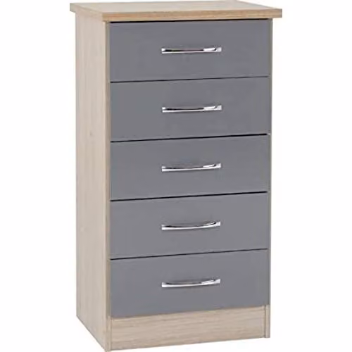Seconique Nevada 5 Drawer Narrow Chest of Drawers in Grey Gloss – 1