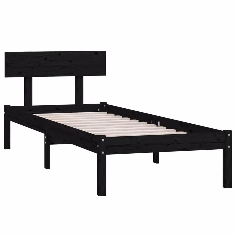 Berkfield Home Single Bed Frame in Black Solid Pine Wood, W/D/H: 90 x 190 cm – 3