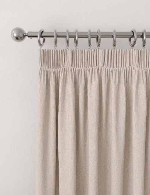 M&S Brushed Pencil Pleat Blackout Thermal Curtains, Beige