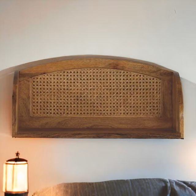 Artisan Furniture Larissa Mango Wood and Rattan Open Wall Mounted Shelf, Brown