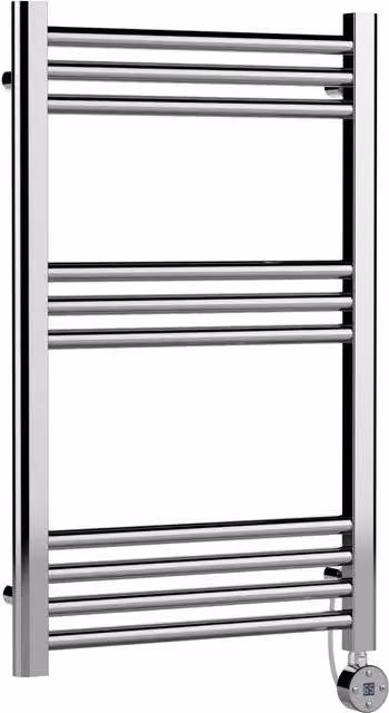 Balterley Electric Round Tube Towel Rail with 10 Bars, Silver, W: 50 cm, H: 80 cm