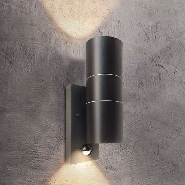 Extrastar Black Outdoor Up and Down Wall Light with PIR Motion Sensor and LED Bulb, IP44 Rated