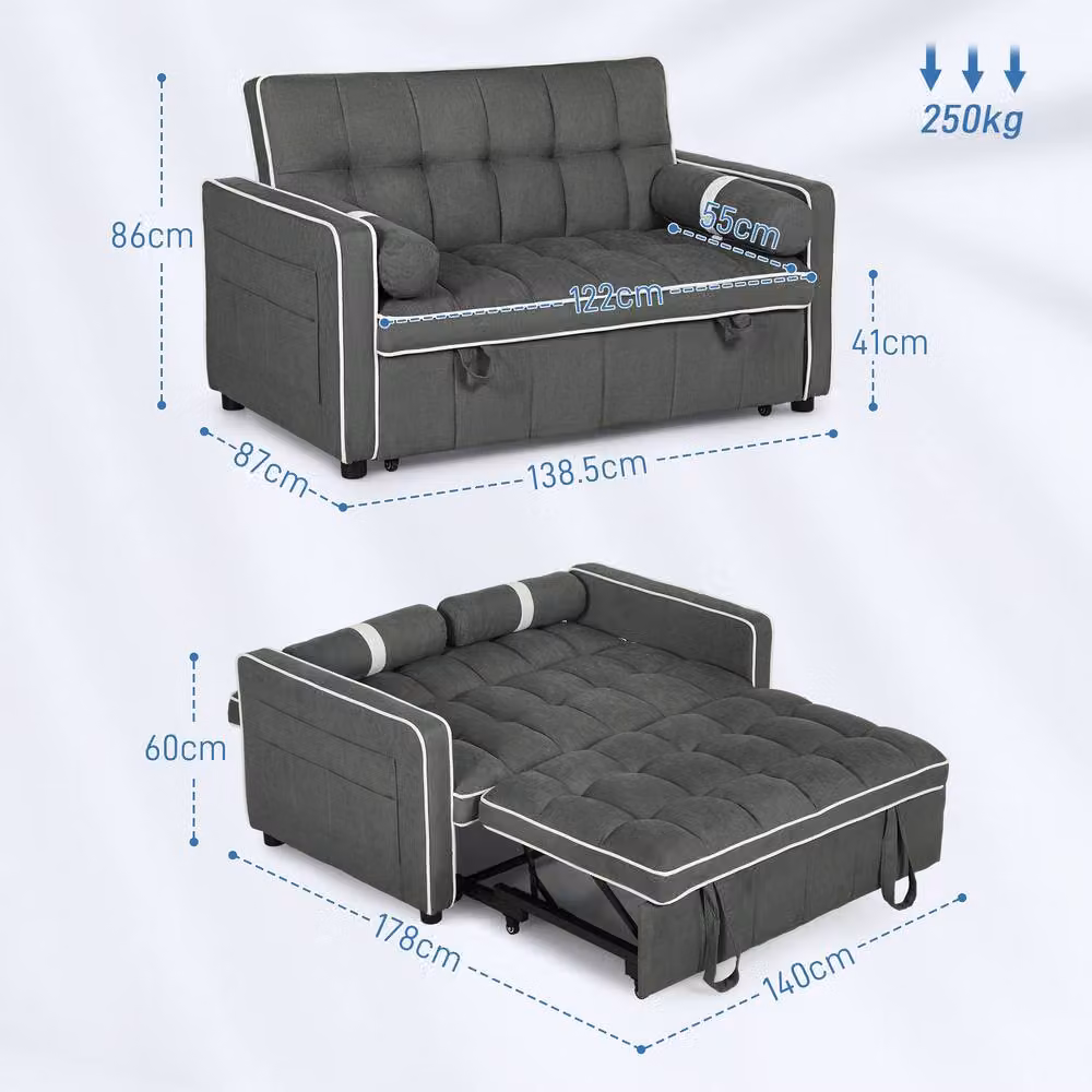 STILVORA Two-Seater Upholstered Sofa Bed in Grey with Pull-Out Mechanism and Scatter Cushions, 140 x 200 cm – 3
