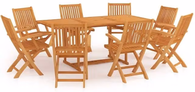 Berkfield Home 9 Piece Garden Dining Set in Brown Solid Teak Wood – 1
