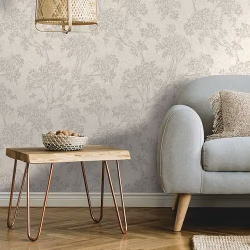 Holden Decor Hawthorn Trailing Tree Textured Blown Vinyl Wallpaper in Beige with Light Reflective Finish – 2