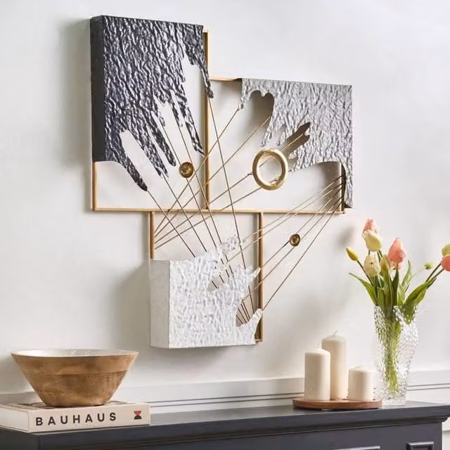 Wyld and Coco Multicolour and Gold Abstract Metal Wall Art with Modern Organic and Geometric Shapes – 1