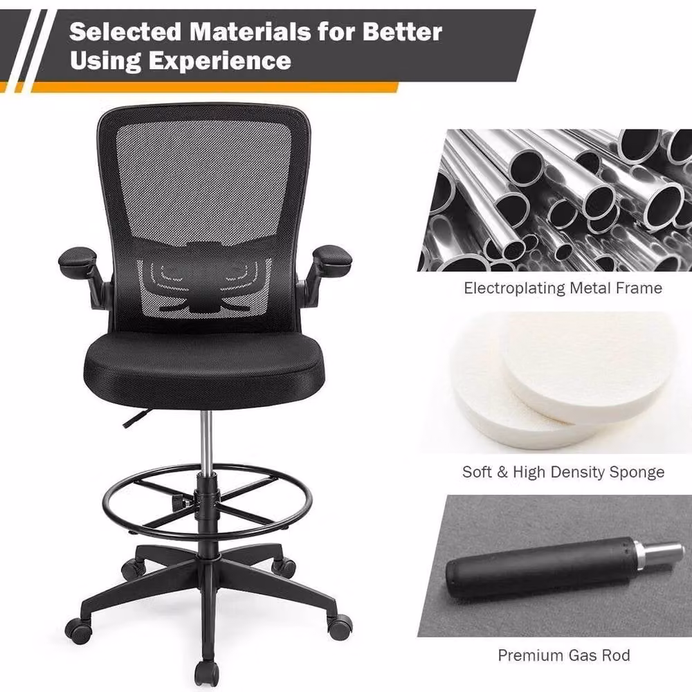 Kelvenix Ergonomic High Back Mesh Drafting Chair in Black with Foot Ring and Castors – 5