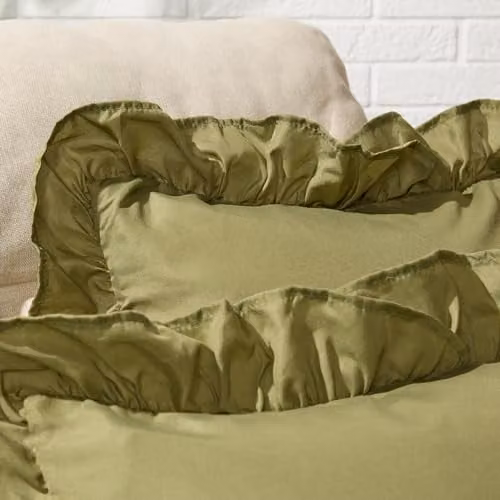 OHS Set of 4 Olive Green Frill Edge Throw Pillow Covers, W/D/H: 45 x 45 x 45 cm – 3