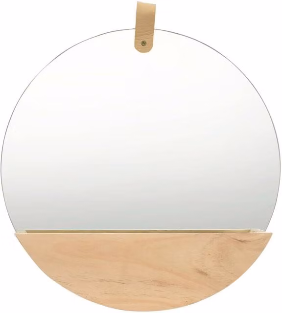 Berkfield Home Round Retro Wall Mirror in Brown Solid Pinewood, Diameter: 35 cm – 1