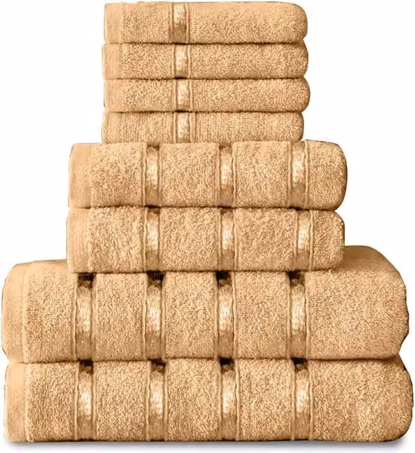 Gaveno Cavailia 8 Piece Cotton Towel Set in Peach, including 4 Face Towels, 2 Hand Towels and 2 Bath Towels – 1