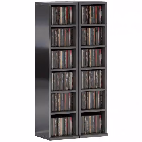 HOMCOM Set of 2 Black Glossy CD and DVD Storage Units with Adjustable Shelves
