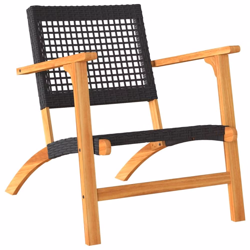 Berkfield Home Set of 2 Modern Black Poly Rattan and Acacia Wood Garden Chairs – 4