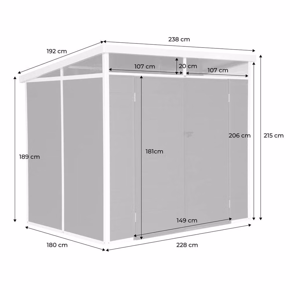 sweeek 4.55 m2 Plastic Pent Garden Shed with Double Doors and Window in Anthracite Grey, H 238 cm x W 190 cm x D 150 cm – 4