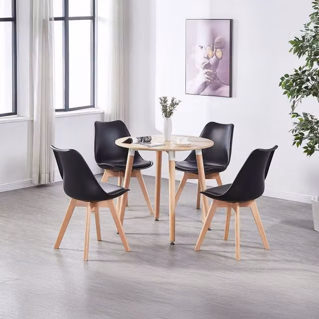 Life Interiors Lorenzo Round Dining Set with Table and 4 Chairs in Black