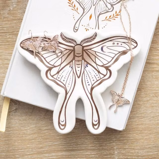 Kingsbury Gifts Ceramic Luna Moth Trinket Dish, White