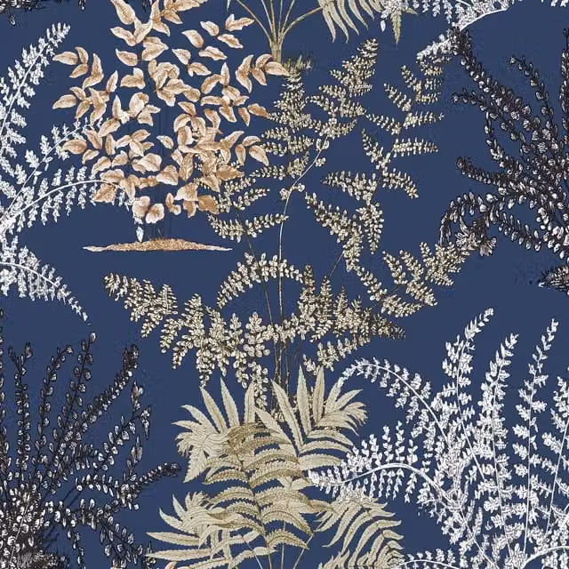 Grandeco Lima Blue Botanical Abstract Geometric Wallpaper
