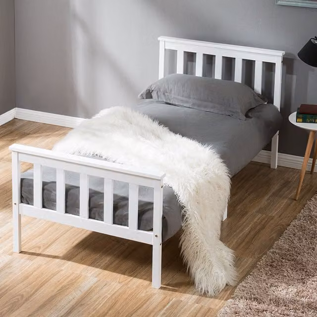 Home Touch Interior Andrea Classic Single Bed Frame in White Solid Pine, 90 x 190 cm