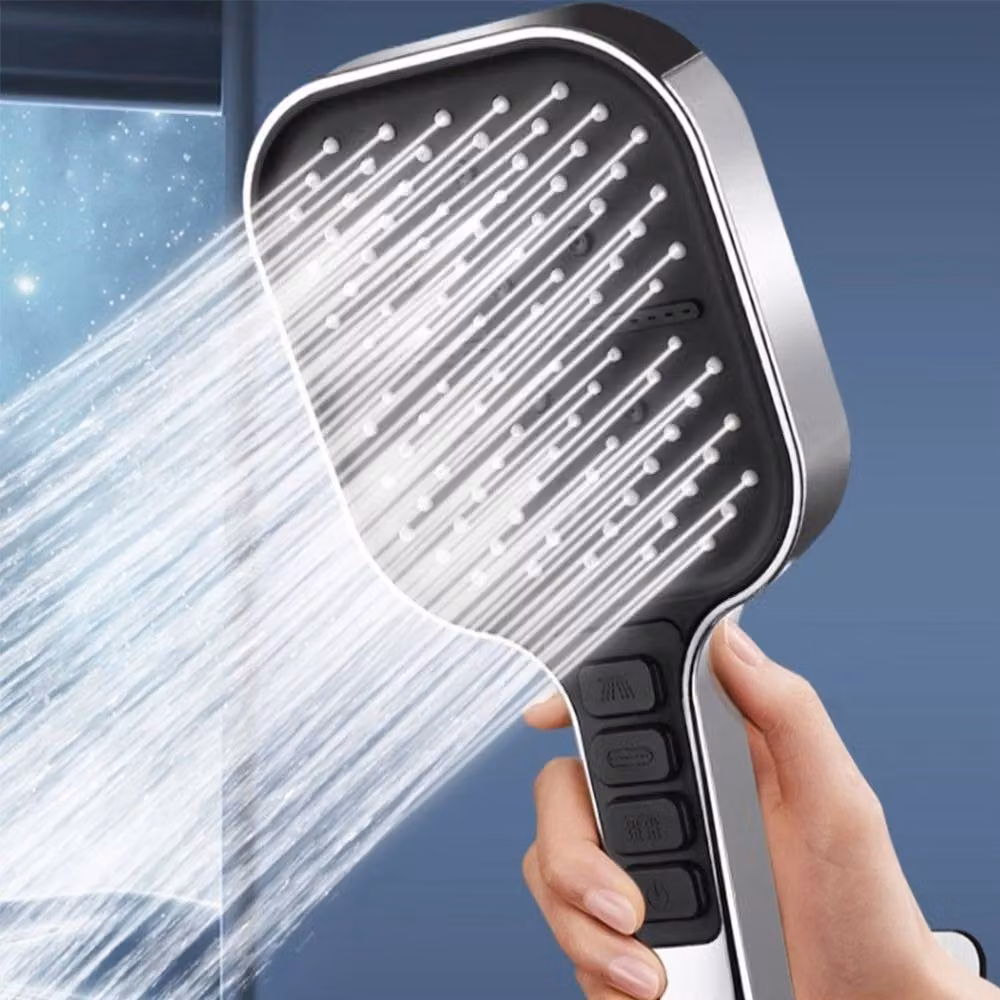 VOGREX Large High Pressure Handheld Shower Head with 7 Modes and 2M Universal Hose in Silver and Chrome – 4